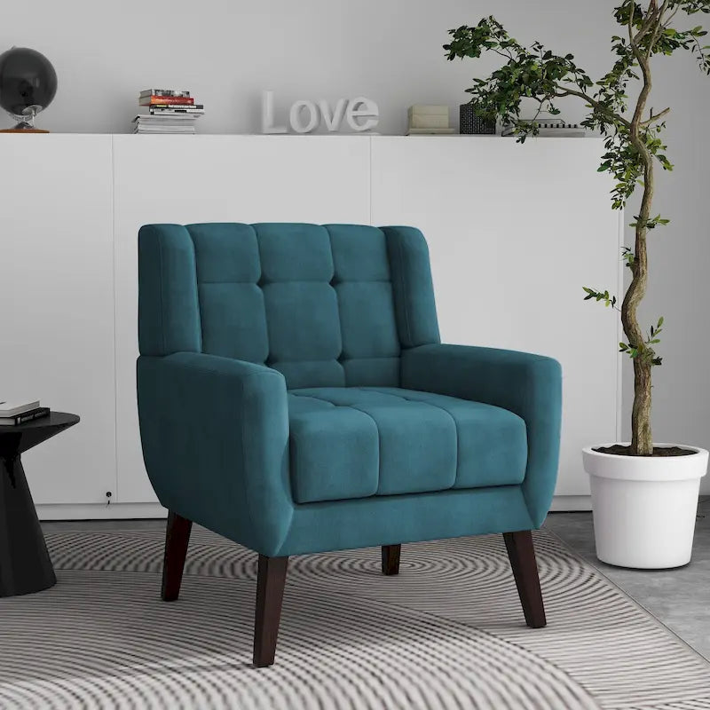 Fauteuil d'appoint capitonné avec pieds en bois massif — 13 coloris