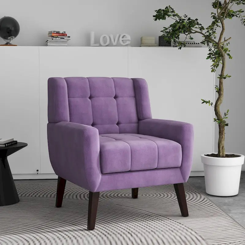 Fauteuil d'appoint capitonné avec pieds en bois massif — 13 coloris