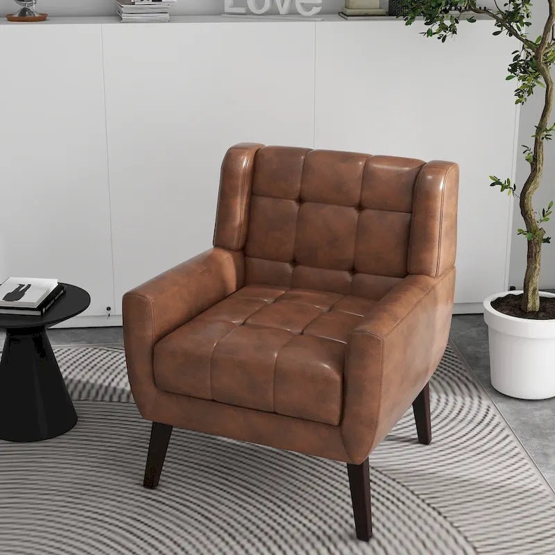 Fauteuil d'appoint capitonné avec pieds en bois massif — 13 coloris