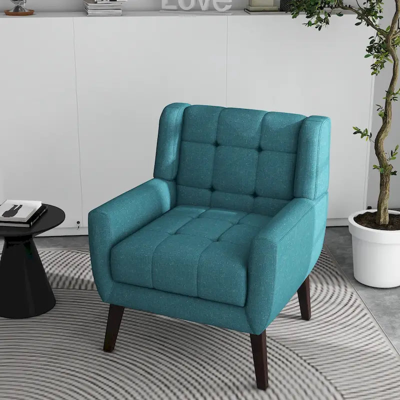 Fauteuil d'appoint capitonné avec pieds en bois massif — 13 coloris