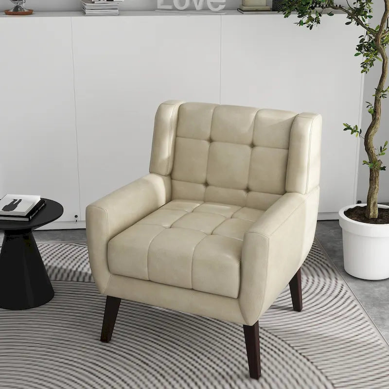 Fauteuil d'appoint capitonné avec pieds en bois massif — 13 coloris