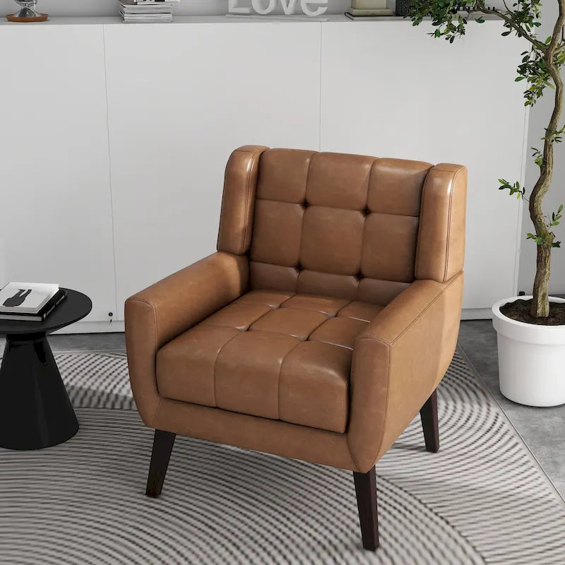 Fauteuil d'appoint capitonné avec pieds en bois massif — 13 coloris