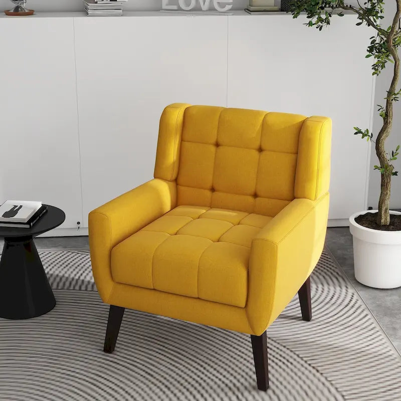 Fauteuil d'appoint capitonné avec pieds en bois massif — 13 coloris
