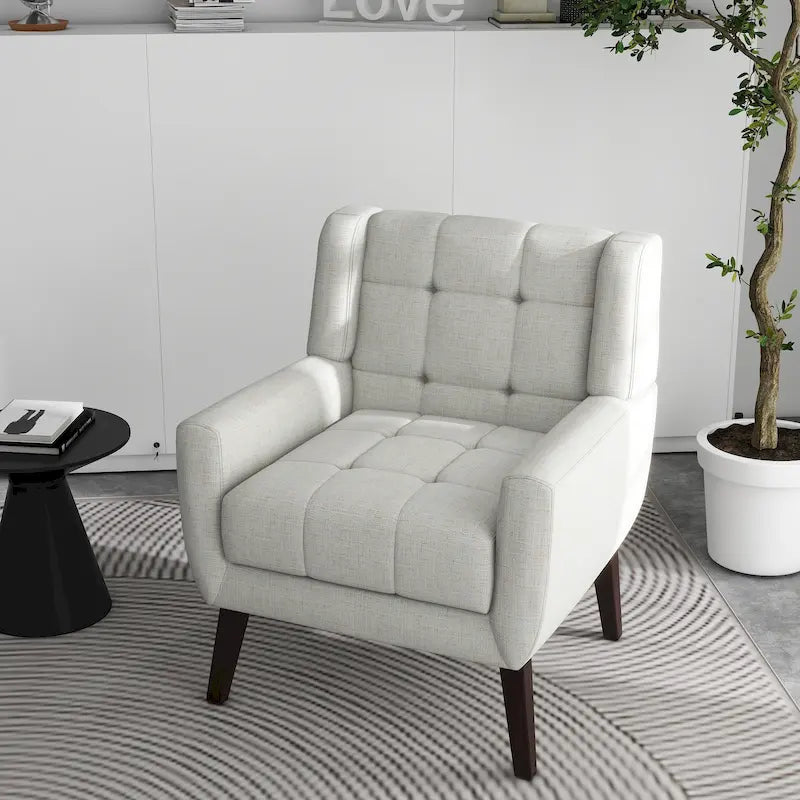 Fauteuil d'appoint capitonné avec pieds en bois massif — 13 coloris