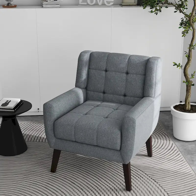 Fauteuil d'appoint capitonné avec pieds en bois massif — 13 coloris