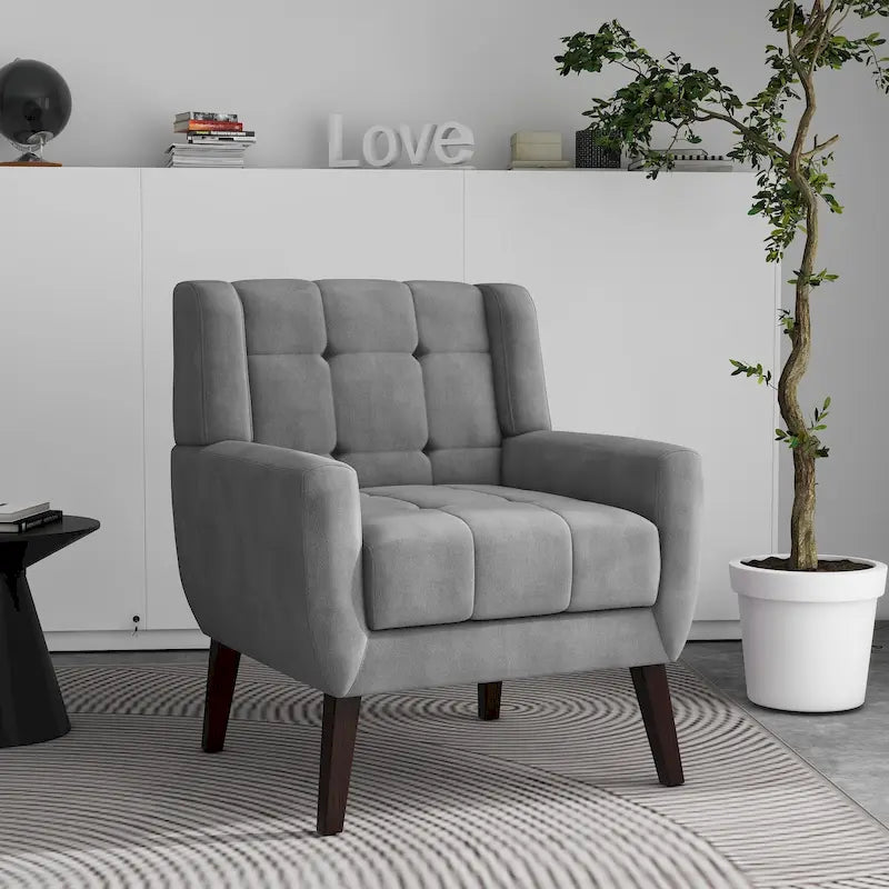 Fauteuil d'appoint capitonné avec pieds en bois massif — 13 coloris