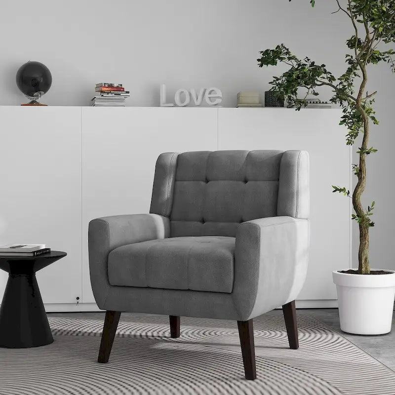 Fauteuil d'appoint capitonné avec pieds en bois massif — 13 coloris