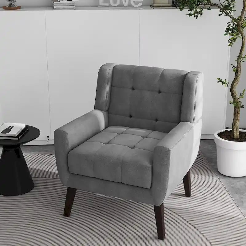 Fauteuil d'appoint capitonné avec pieds en bois massif — 13 coloris