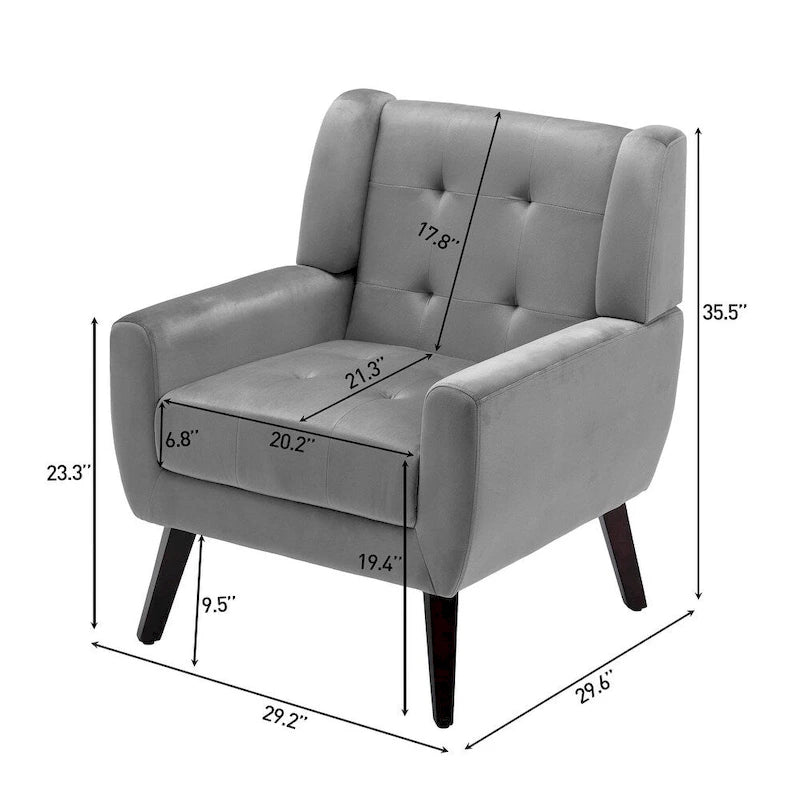 Fauteuil d'appoint capitonné avec pieds en bois massif — 13 coloris