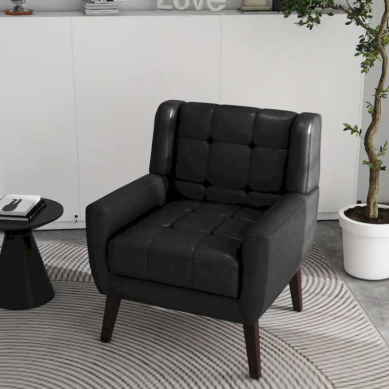 Fauteuil d'appoint capitonné avec pieds en bois massif — 13 coloris