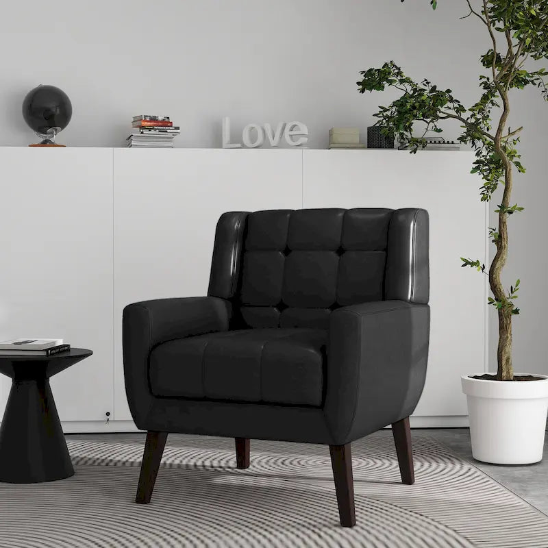 Fauteuil d'appoint capitonné avec pieds en bois massif — 13 coloris