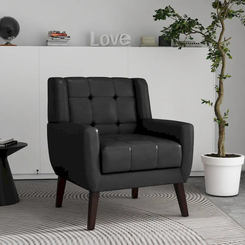 Fauteuil d'appoint capitonné avec pieds en bois massif — 13 coloris