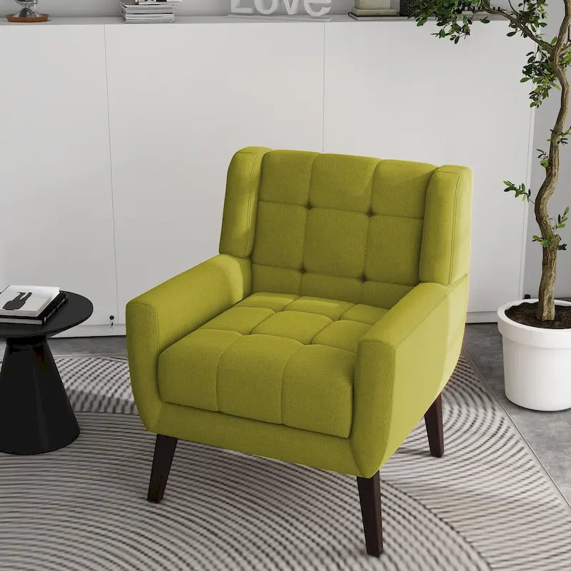 Fauteuil d'appoint capitonné avec pieds en bois massif — 13 coloris