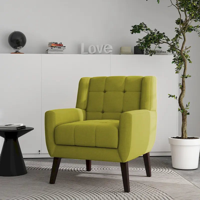 Fauteuil d'appoint capitonné avec pieds en bois massif — 13 coloris
