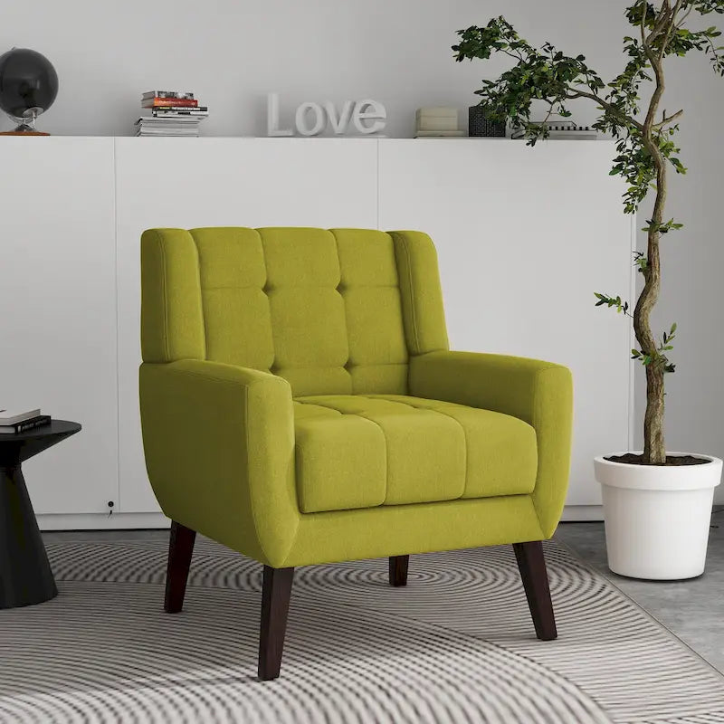 Fauteuil d'appoint capitonné avec pieds en bois massif — 13 coloris