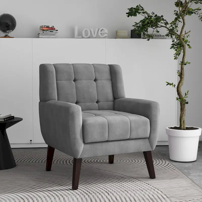 Fauteuil d'appoint capitonné avec pieds en bois massif — 13 coloris