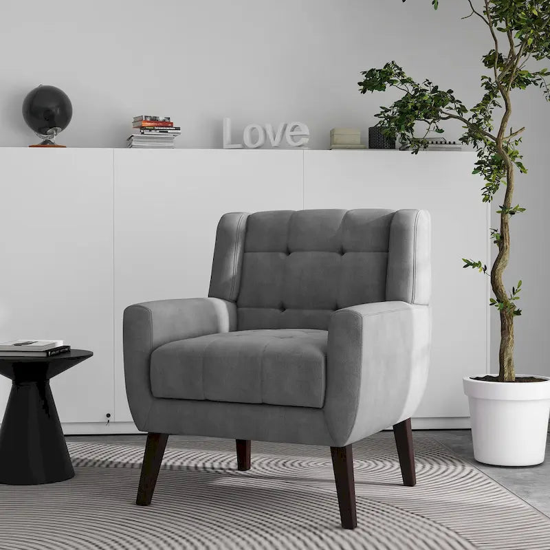 Fauteuil d'appoint capitonné avec pieds en bois massif — 13 coloris
