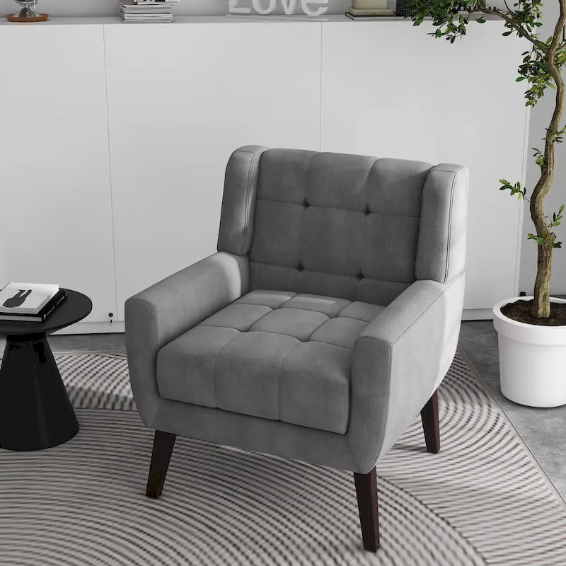 Fauteuil d'appoint capitonné avec pieds en bois massif — 13 coloris