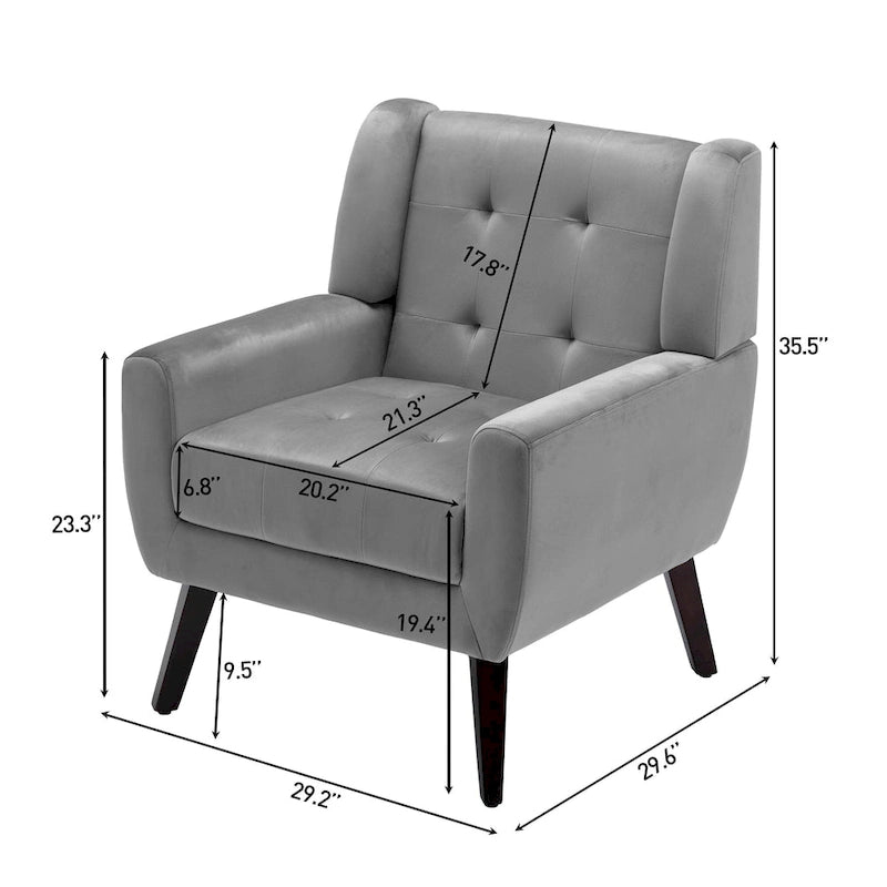 Fauteuil d'appoint capitonné avec pieds en bois massif — 13 coloris