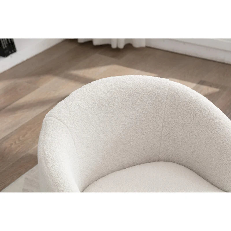 Fauteuil pivotant en tissu bouclette Teddy avec piètement annulaire en métal noir — Ivoire