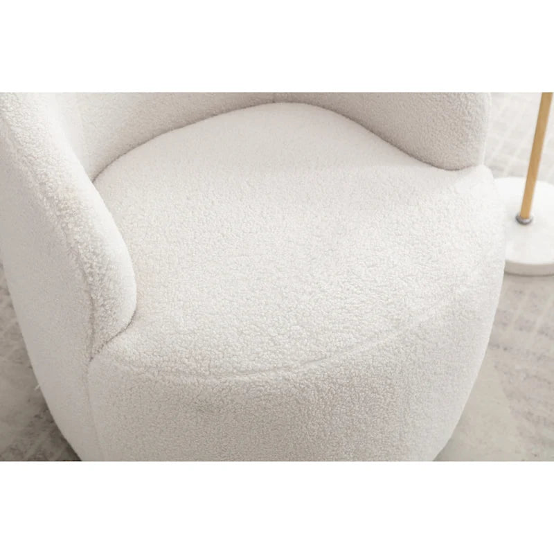 Fauteuil pivotant en tissu bouclette Teddy avec piètement annulaire en métal noir — Ivoire