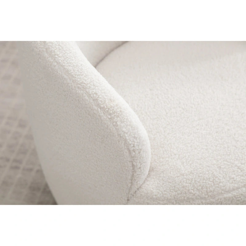 Fauteuil pivotant en tissu bouclette Teddy avec piètement annulaire en métal noir — Ivoire