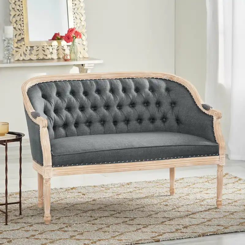 Causeuse capitonnée avec accoudoirs arrondis et garniture cloutée — 6 combinaisons de couleurs