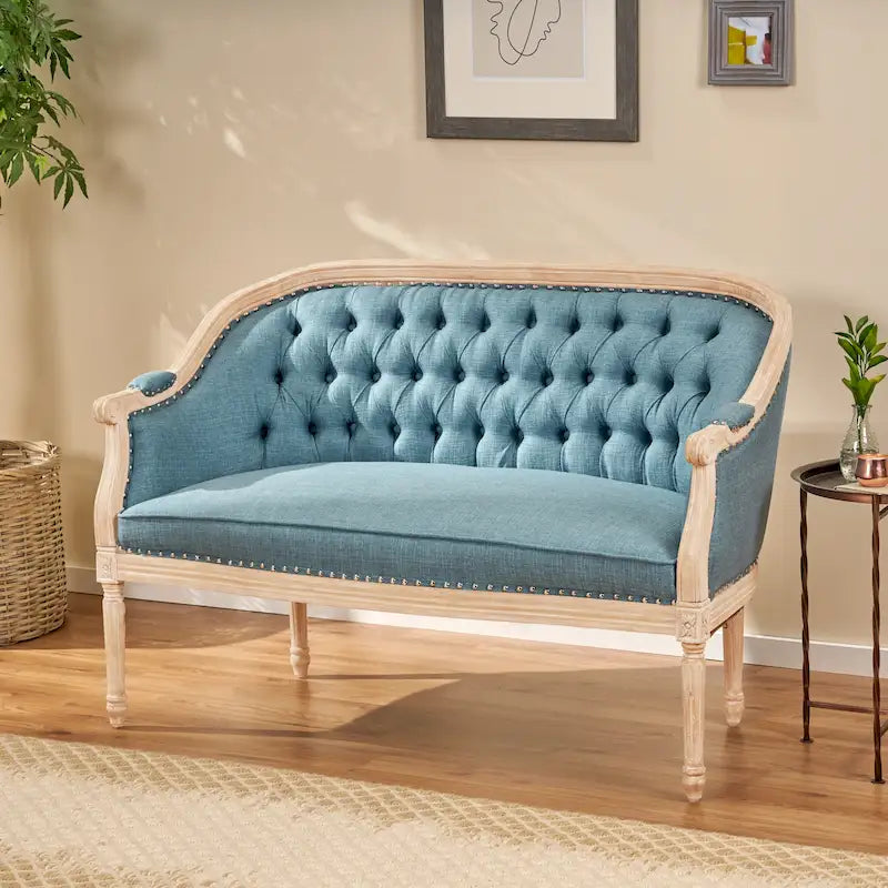 Causeuse capitonnée avec accoudoirs arrondis et garniture cloutée — 6 combinaisons de couleurs