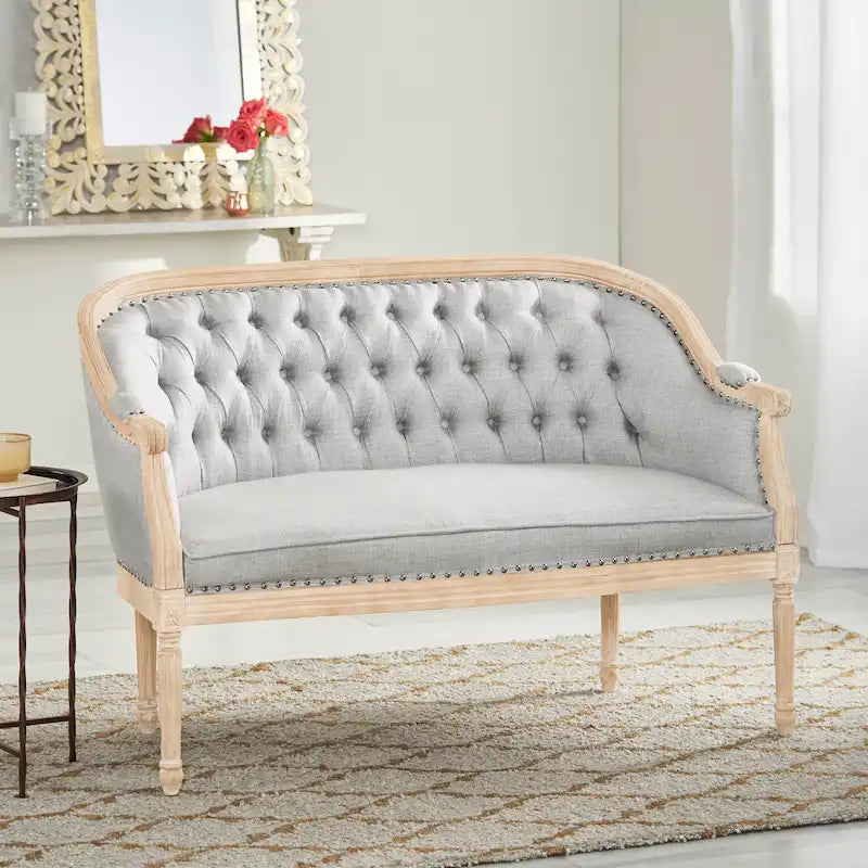 Causeuse capitonnée avec accoudoirs arrondis et garniture cloutée — 6 combinaisons de couleurs