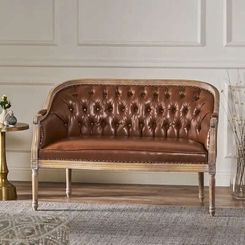 Causeuse capitonnée avec accoudoirs arrondis et garniture cloutée — 6 combinaisons de couleurs