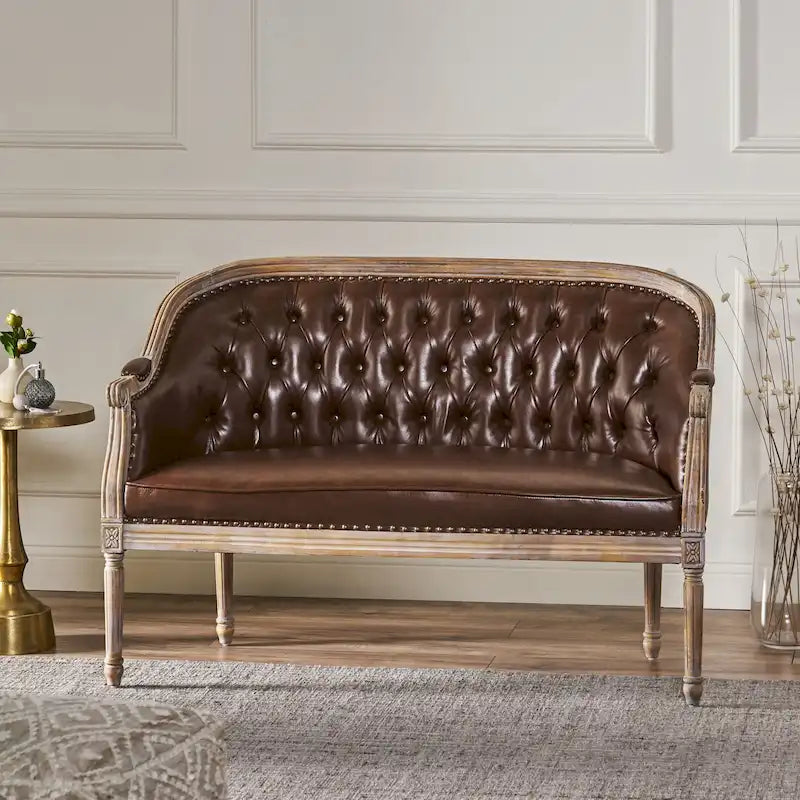 Causeuse capitonnée avec accoudoirs arrondis et garniture cloutée — 6 combinaisons de couleurs