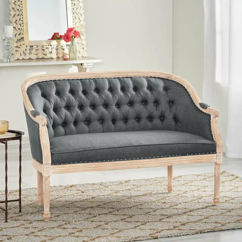 Causeuse capitonnée avec accoudoirs arrondis et garniture cloutée — 6 combinaisons de couleurs