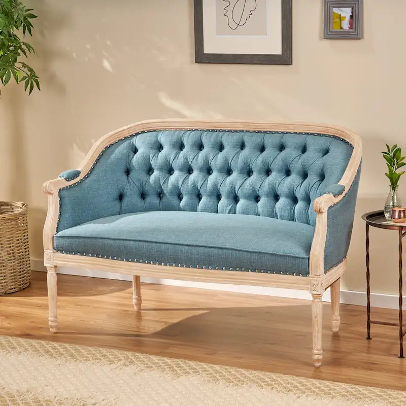 Causeuse capitonnée avec accoudoirs arrondis et garniture cloutée — 6 combinaisons de couleurs