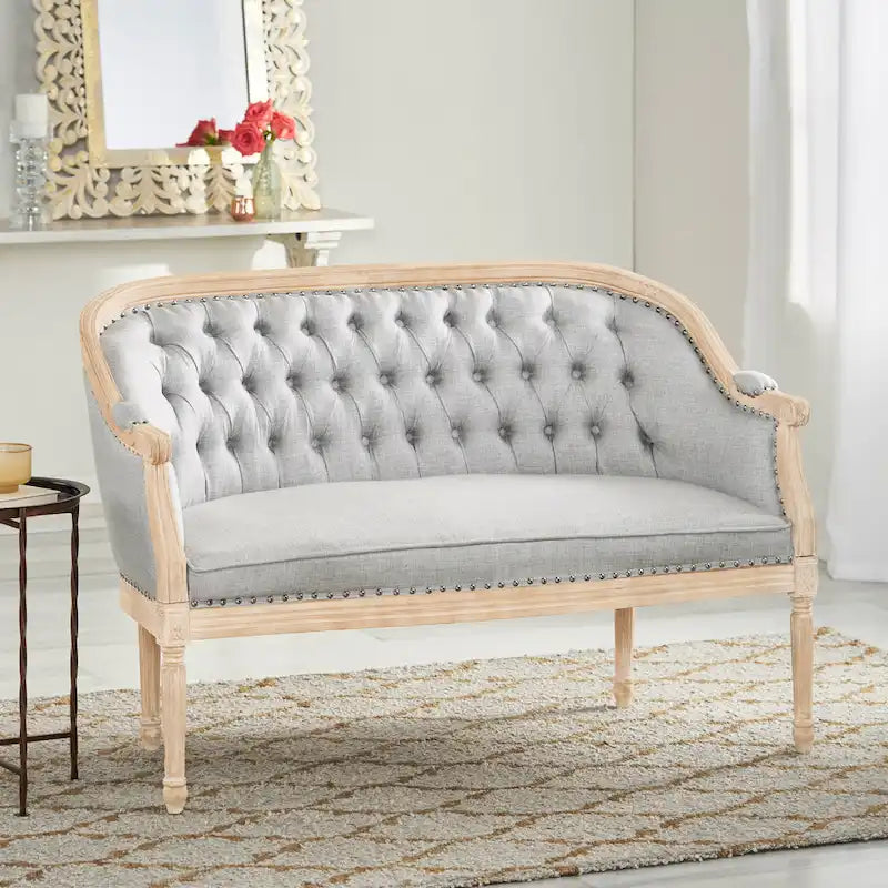 Causeuse capitonnée avec accoudoirs arrondis et garniture cloutée — 6 combinaisons de couleurs