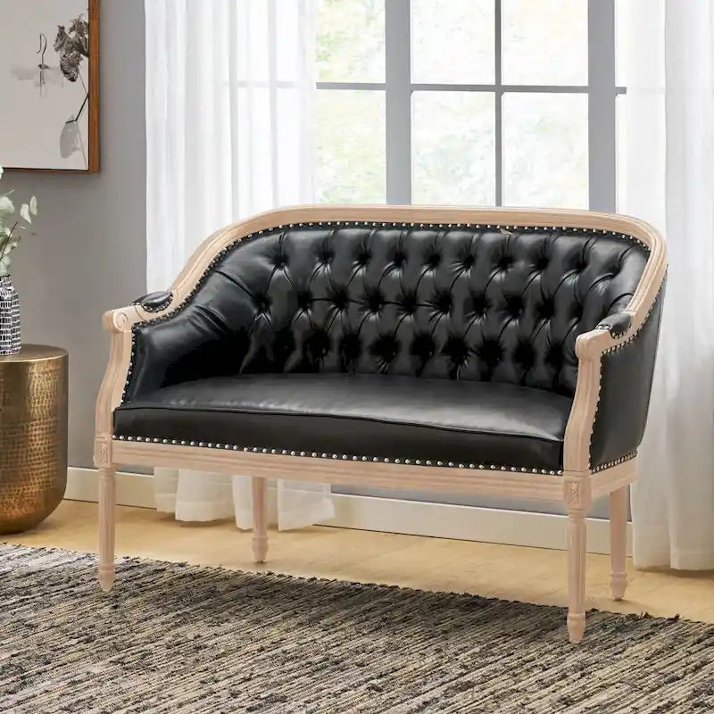 Causeuse capitonnée avec accoudoirs arrondis et garniture cloutée — 6 combinaisons de couleurs