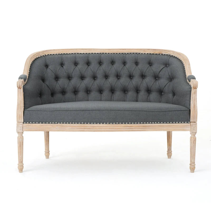 Causeuse capitonnée avec accoudoirs arrondis et garniture cloutée — 6 combinaisons de couleurs