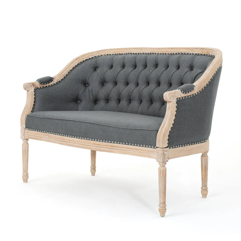 Causeuse capitonnée avec accoudoirs arrondis et garniture cloutée — 6 combinaisons de couleurs