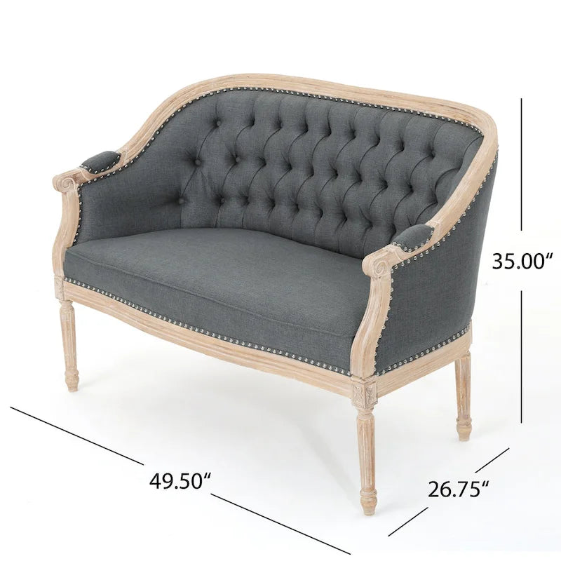 Causeuse capitonnée avec accoudoirs arrondis et garniture cloutée — 6 combinaisons de couleurs