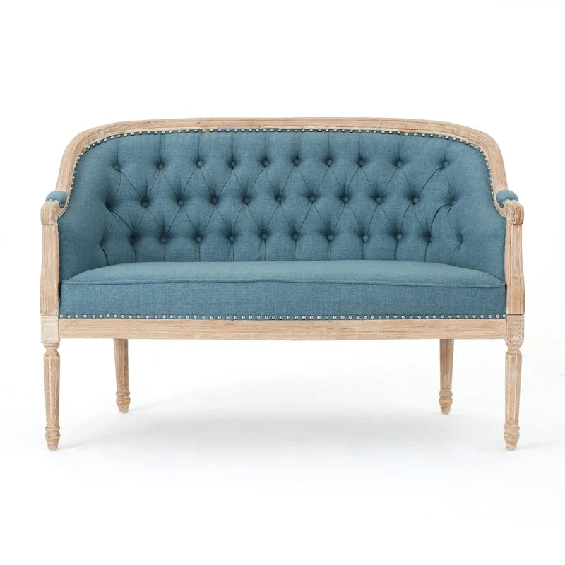 Causeuse capitonnée avec accoudoirs arrondis et garniture cloutée — 6 combinaisons de couleurs
