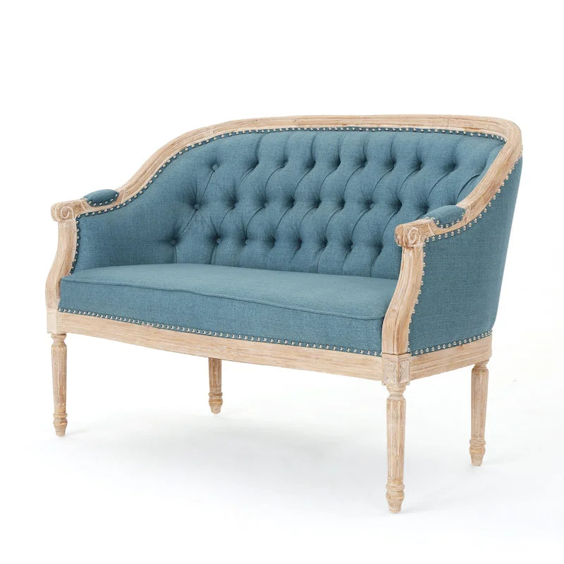 Causeuse capitonnée avec accoudoirs arrondis et garniture cloutée — 6 combinaisons de couleurs