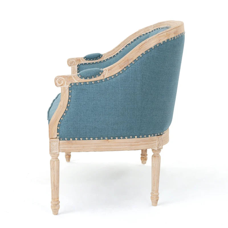 Causeuse capitonnée avec accoudoirs arrondis et garniture cloutée — 6 combinaisons de couleurs