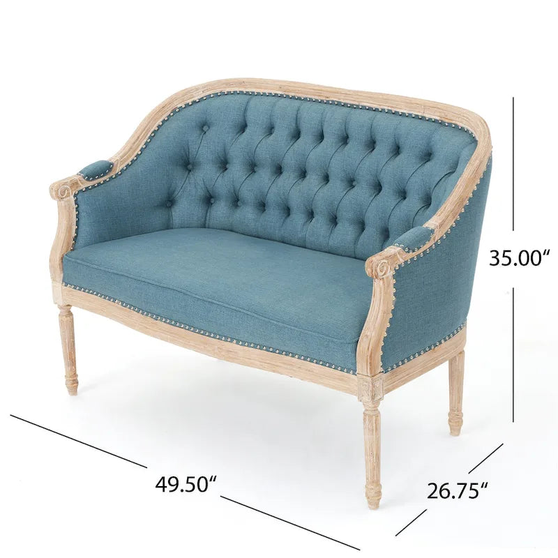 Causeuse capitonnée avec accoudoirs arrondis et garniture cloutée — 6 combinaisons de couleurs