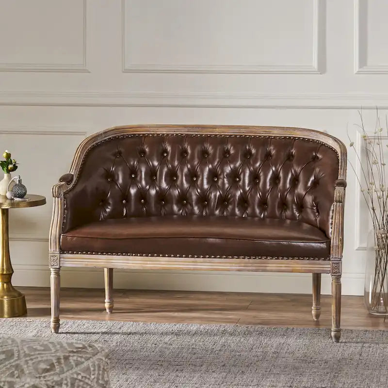 Causeuse capitonnée avec accoudoirs arrondis et garniture cloutée — 6 combinaisons de couleurs