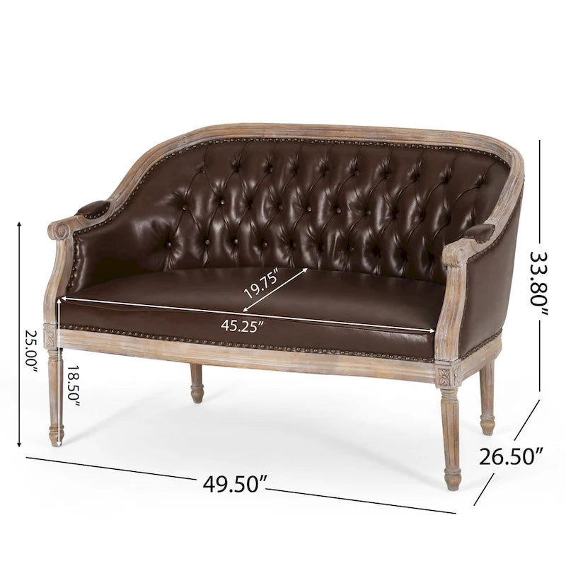 Causeuse capitonnée avec accoudoirs arrondis et garniture cloutée — 6 combinaisons de couleurs