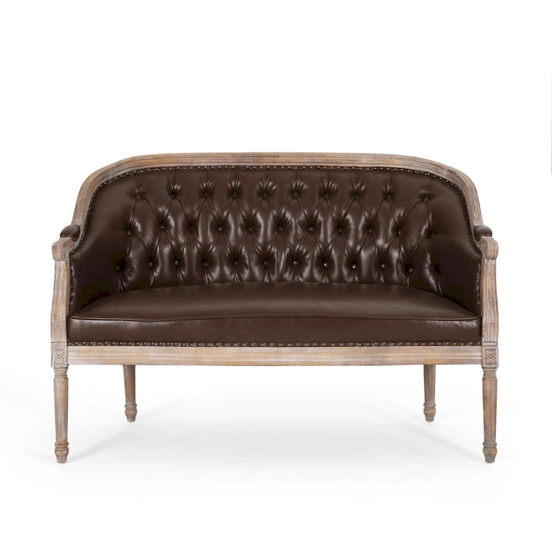 Causeuse capitonnée avec accoudoirs arrondis et garniture cloutée — 6 combinaisons de couleurs