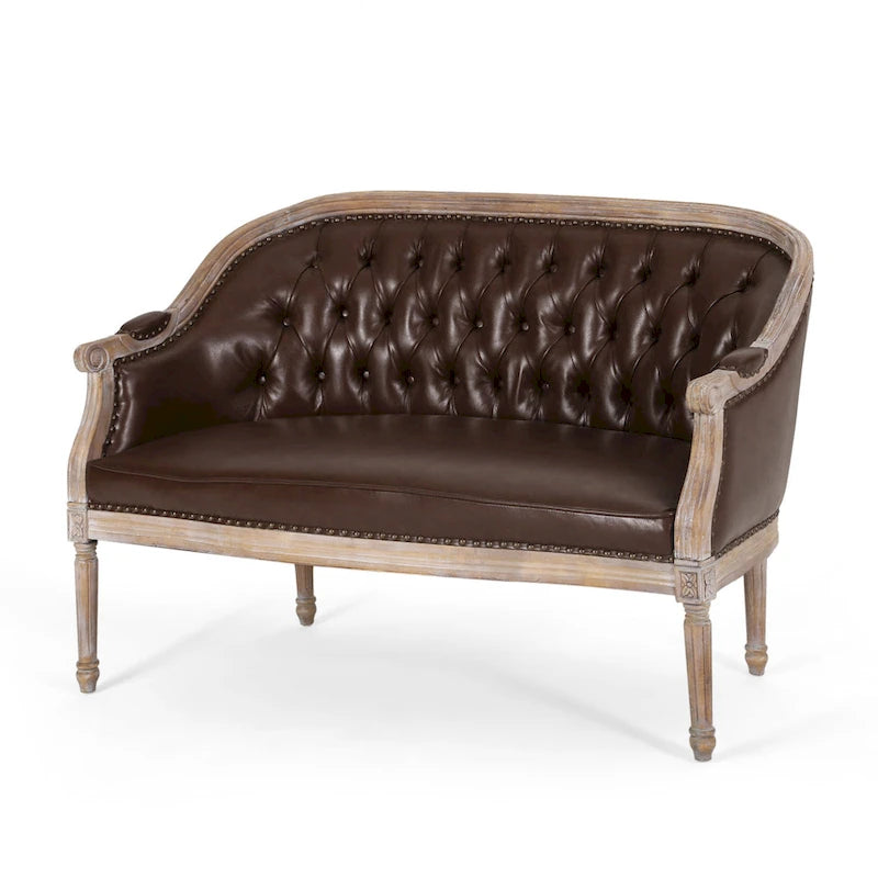 Causeuse capitonnée avec accoudoirs arrondis et garniture cloutée — 6 combinaisons de couleurs