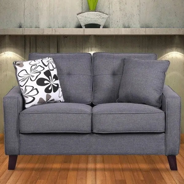 Causeuse capitonnée en lin de style Mid-Century avec pieds en bois et accoudoirs carrés – 5 coloris