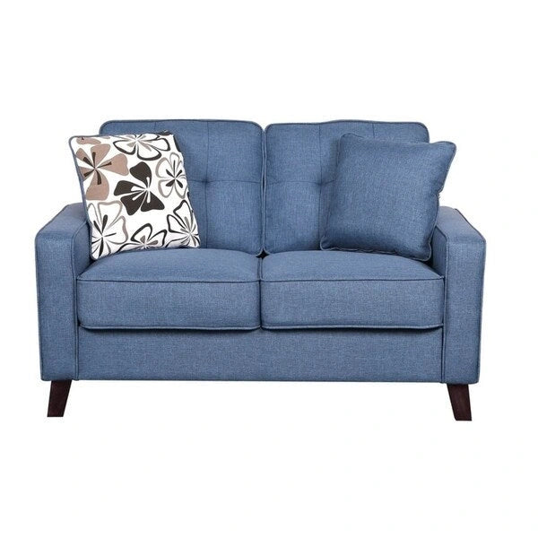 Causeuse capitonnée en lin de style Mid-Century avec pieds en bois et accoudoirs carrés – 5 coloris