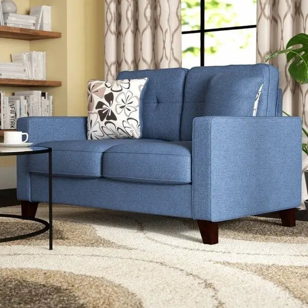 Causeuse capitonnée en lin de style Mid-Century avec pieds en bois et accoudoirs carrés – 5 coloris
