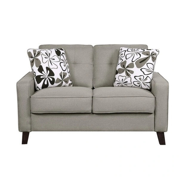 Causeuse capitonnée en lin de style Mid-Century avec pieds en bois et accoudoirs carrés – 5 coloris